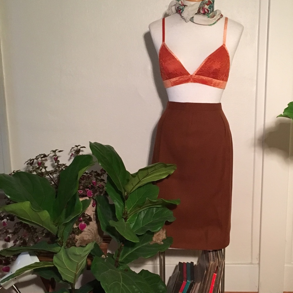 Vintage Brown Tweed Knee Length Skirt